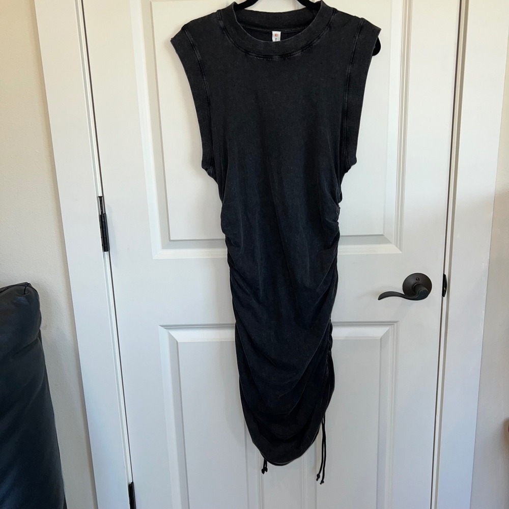 Anthropologie Daily Practice Sleeveless Ruched Mini Dress Washed Black Sz Large